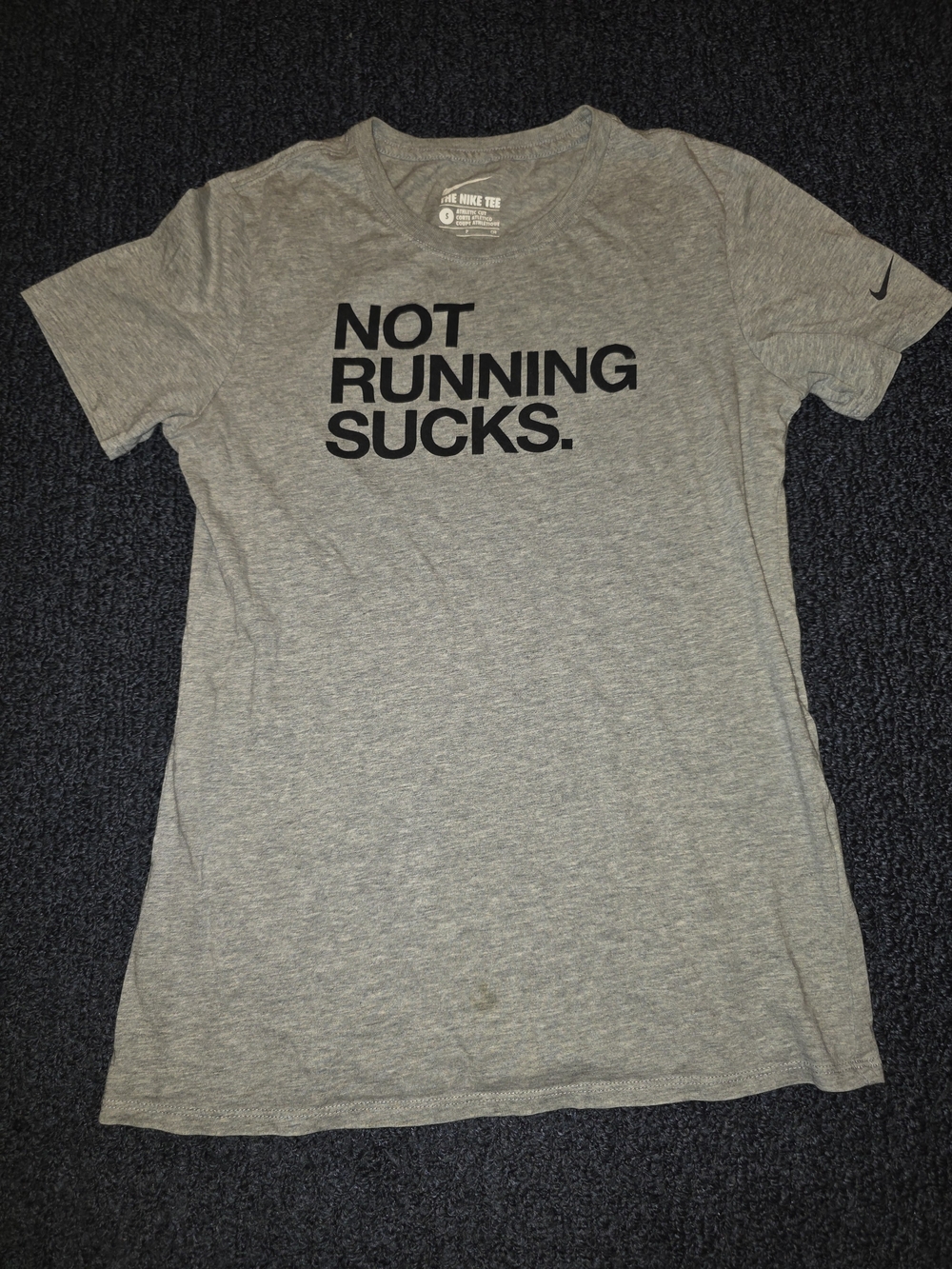 The Nike Tee Womens S Gray Athletic Cut Fit Graphic Logo Running T-Shirt Swoosh